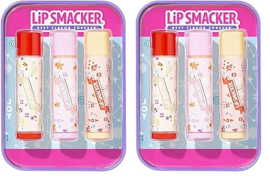 Lip Smacker Holiday Christmas 3 pcs Flavored Lip Balm Tin Original & Best (Pack of 2)-Velvo Beauty