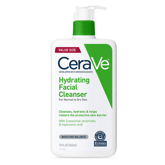 CeraVe Hydrating Facial Cleanser, Moisturizing Face Wash For Dry Skin, Hyaluronic Acid + Ceramides + Glycerin, Hydrating Cleanser For Normal To Dry Skin, National Eczema Association Certified-Velvo Beauty