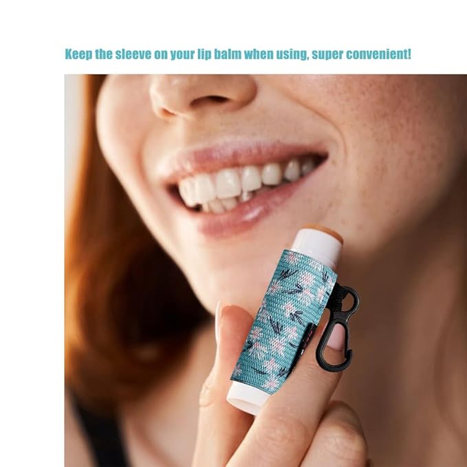 5pcs Lip Balm Holder Keychain Lipstick Sleeves Chapstick Lip Gloss Holder Keychain Elastic Sleeves for Men Women(Wave/Flower/Leo)-Velvo Beauty