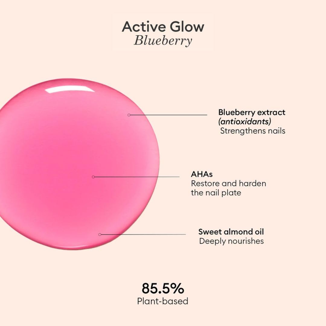 Manucurist Active Glow Blueberry All-in-One Perfecter Nail Polish & Care - No Lamp - Vegan & Made in France Ultra-Glowy Rose Mirror-Like Shine - Nail Concealer & Care - Plant-Based Ingredients-Velvo Beauty