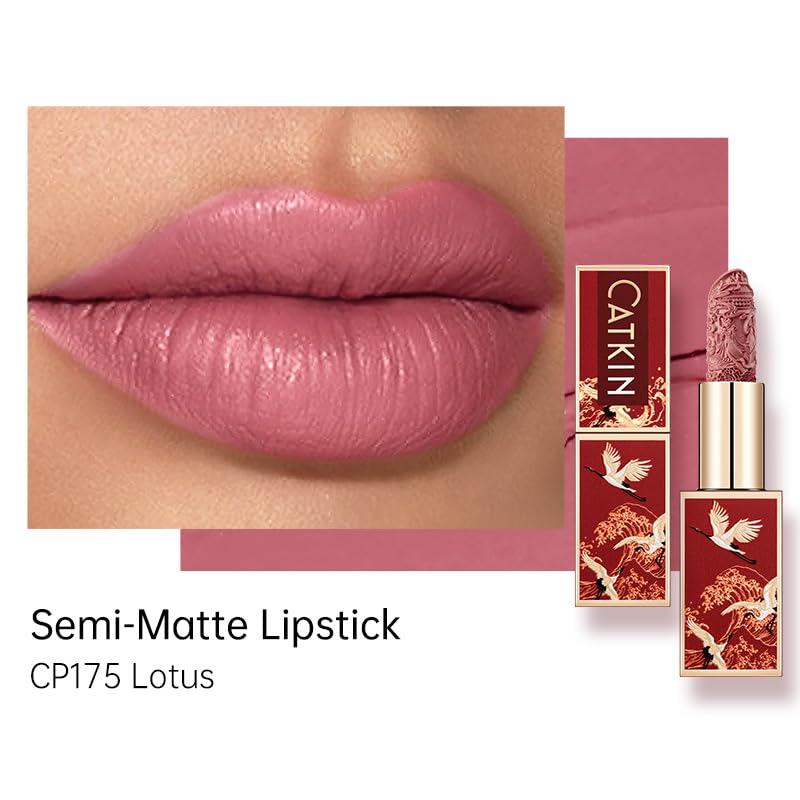 Catkin Semi-Matte Lipstick Hydrating High Impact Color Infused with Vitamin E and Avocado Oil Smooth Soft Texture Long Lasting Matte Finish 175-Velvo Beauty