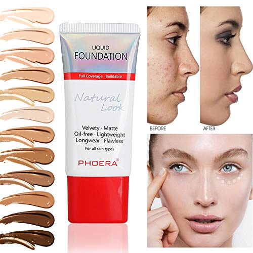 AQUAPURITY PHOERA Full Coverage Foundation New Formula Waterproof Long Lasting Oil Free Velvet Matte Liquid Foundation for Oily Skin Flawless Makeup Base Cream Concealer (104A Natural Beige)-Velvo Beauty