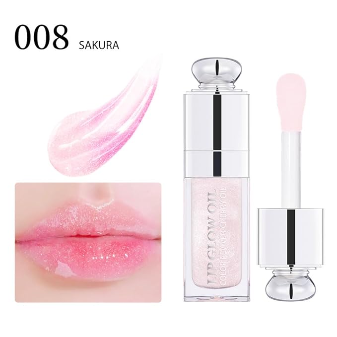 Moisturizing Lip Oil,No-Sticky Gloss Balm Care,Fruit Flavoured Oil for Dry Lip's Hydrating and Nourishing (008#Sakura) 0.2 OZ-Velvo Beauty