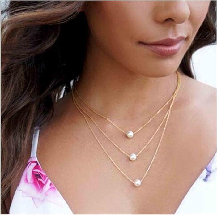 Boho Layered Pearl Necklace Choker Gold Pearl Pendant Necklace Multi Layer Vintage Necklace Chain Bridal Necklace Jewelry for Women and Girls-Velvo Beauty