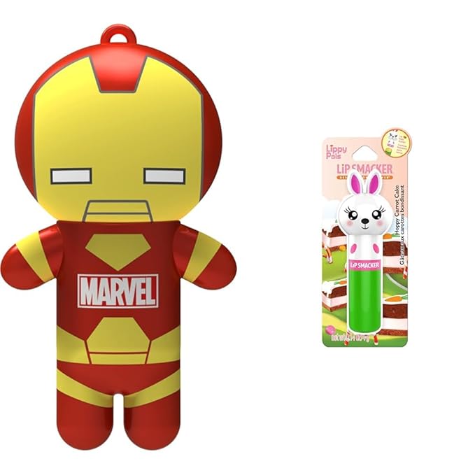 Lip Smacker Marvel Iron Man Keychain Lip Balm & Lippy Pals Bunny Rabbit Carrot Cake Lip Balm Bundle-Velvo Beauty