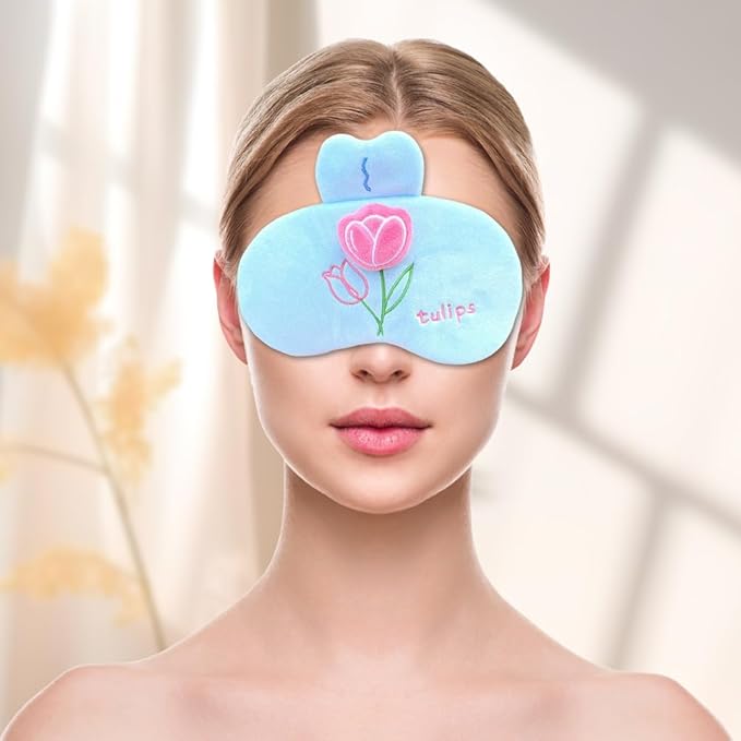 PERFECTSIGHT Sleep Eye Masks, Cute Plush Sleep Eye Cover Lightweight Adjustable Eyeshade Faux Fur Mask Cover for Women Men Sleep Travel Nap, Blue Tulip-Velvo Beauty