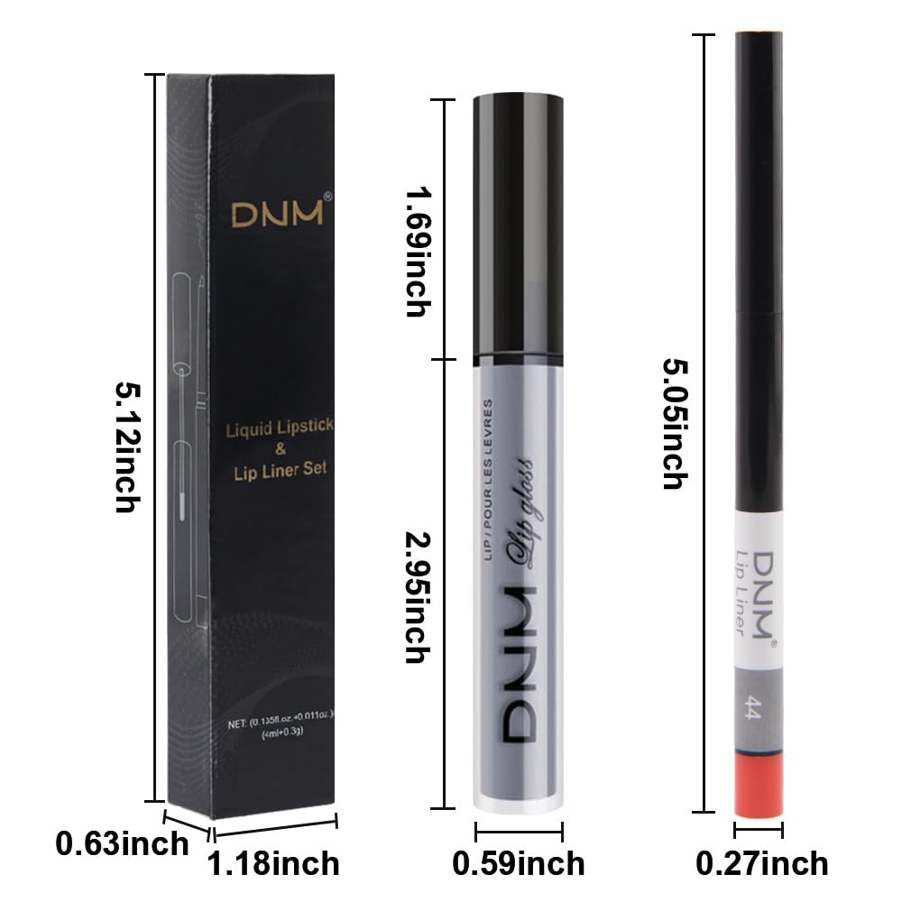 evpct 2Pcs Grey Gray Matte Liquid Lipstick Lip Gloss Stain and Retractable Lip Liner Makeup Set for Women Long Lasting Waterproof 24 Hours Permanent Lipstick labial mate larga duracion 24 44#-Velvo Beauty
