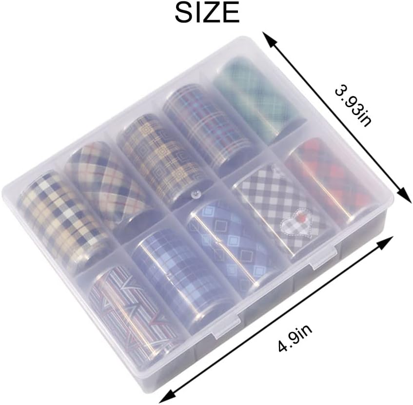 10 Colors Buffalo Plaid Nail Art Foils Christmas Nail Transfer Stickers Supplies Buffalo Plaid Design Nail Decal Tips Wraps Adhesive Glitters Acrylic DIY Nail Decoration-Velvo Beauty