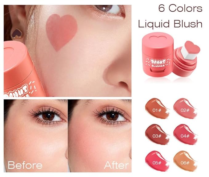 Stamp Liquid Blush Stamp Blush with Heart Shaped Applicator Natural Long Lasting Blush, Light and Airy Makeup for Women (5)-Velvo Beauty
