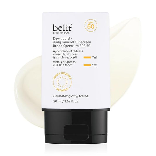 belif Dew Guard - Daily Mineral sun SPF 50 Hydrating Niacinamide Sunscreen (1.69 fl. oz) - Daily Broad Spectrum, Reduces Redness, No-White Cast, Non-Greasy, Korean Skincare-Velvo Beauty