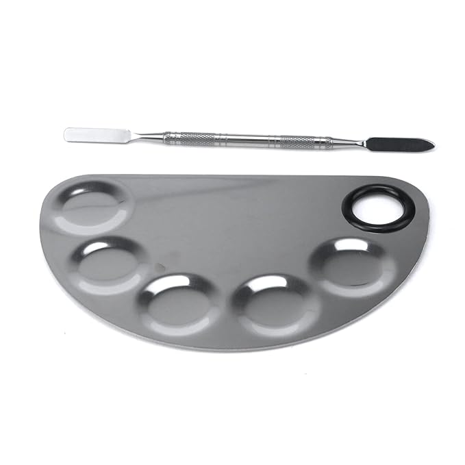 Stainless Steel Professional Beauty Palette,Large Square and Half Moon Color Palette，Silver，with Color Stick,1 SET-Velvo Beauty
