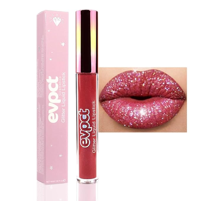 evpct 1Pcs Wine Red Matte to Glitter Liquid Lipstick Lip Set Kit, Long Lasting Matte Diamond Glitter Lipstick Waterproof, Colorful Sparkly Glossy Metallic Shimmer Sparkle Lip Gloss for Women 06#-Velvo Beauty