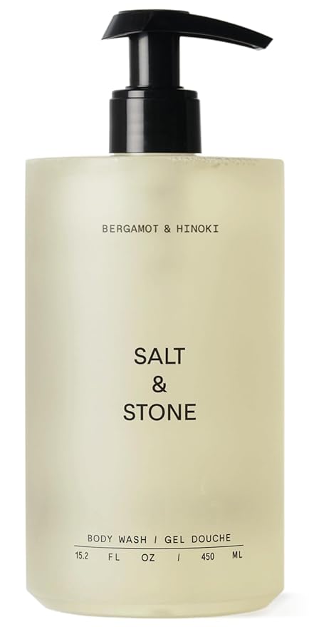 Salt & Stone Body Wash with Antioxidants for Deep Moisture | For Women & Men, Sulfate, Paraben, & Dye Free, Leaving Skin Soft and Hydrated | Bergamot & Hinoki 15.2 fl oz-Velvo Beauty