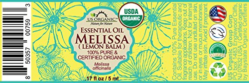 US Organic 100% Pure Melissa (Lemon Balm/Sweet Balm) Essential Oil - USDA Certified Organic, Steam Distilled - W/Euro Dropper (5 ml / 1/6 fl oz)-Velvo Beauty