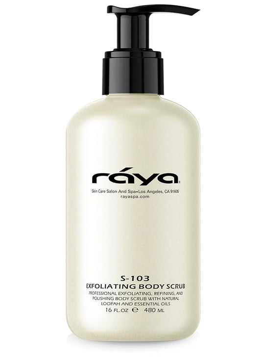 RAYA Exfoliating Body Scrub 16 oz (S-103) | Exfoliating, Refining, and Polishing Body Scrub | Made with Natural Loofah and Essential Oils | Relieves Ingrown Hairs-Velvo Beauty