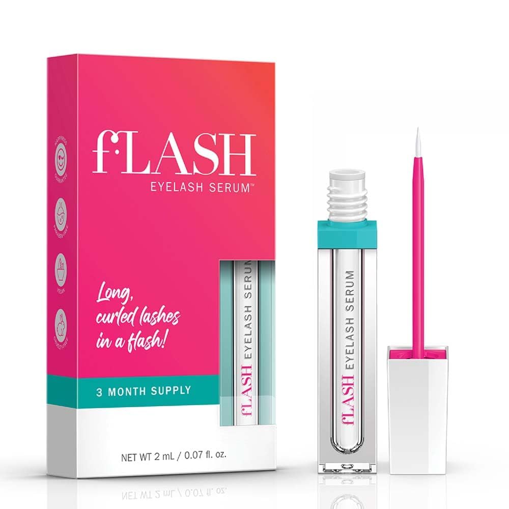 fLASH Eyelash Serum for Long, Curled Natural Lashes - Enhances & Strengthens, Safe & Effective Formula for Contact Wearers & Sensitive Eyes, 3 Month Supply - 2mL (0.07 Fl Oz)-Velvo Beauty
