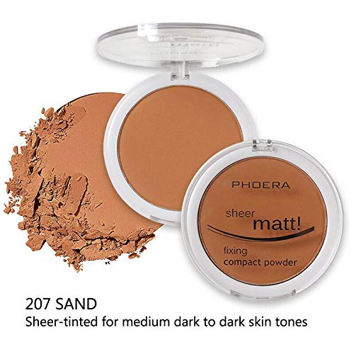 AQUAPURITY PHOERA Sheer Matte Compact Powder Fixing Powder Makeup Base Fixer Setting Powder Foundation Fixing Compact Pressed Powder Long Lasting Make Up Fixer Skin Vitamin E Beauty Blender (207 SAND)-Velvo Beauty