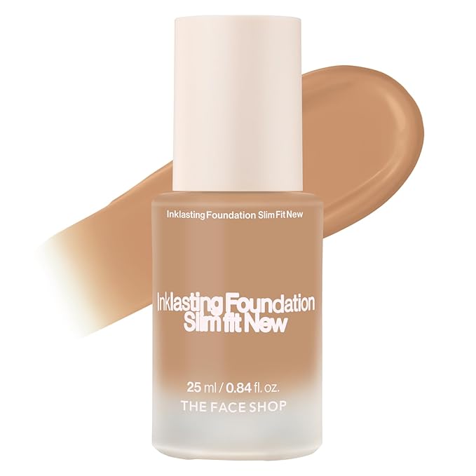 THE FACE SHOP Ink Lasting Liquid Foundation, Full Coverage, 72‑Hour Wear Semi‑Matte Finish, Makeup with Bakuchiol, N320 Chestnut, 0.84 Fl. Oz.-Velvo Beauty