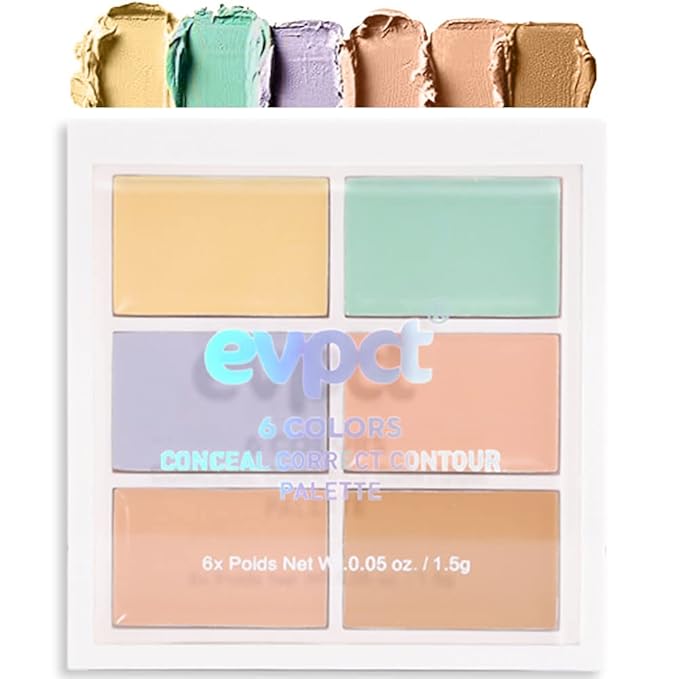 evpct 6 Colors Conceal Correct Cream Contour Makeup Palette for Mature Skin Color Correcting Conceal trouble spots dullness dark circles Correct discolorations Camouflage imperfections Covers redness-Velvo Beauty