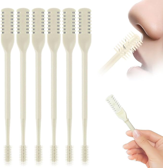 Nasal Hair Cutter, 2025 Upgraded Double Sided Noses Hairs Knife, 360° Rotating Portable Manual Nose Hair Trimmer, Noses Hairs Remover for Women Men Travel Essentials (Beige, 6 Pcs)-Velvo Beauty
