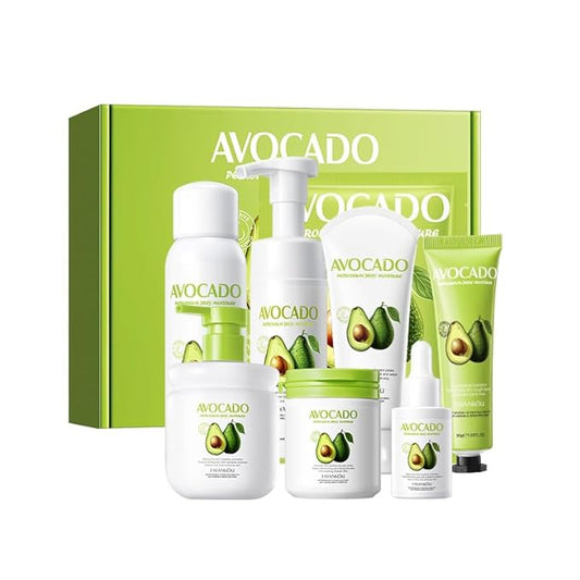 Avocado Facial Skincare Set - Complete Eight-Piece Kit for Soothing, Nourishing, and Moisturizing-Velvo Beauty