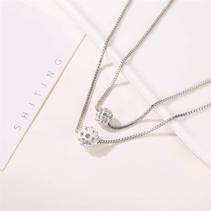 Bohemian Multi-layer Necklace Full Rhinestone Ball Pendant Fashion Silver Necklaces Chain Jewelry For Woman and Girls-Velvo Beauty