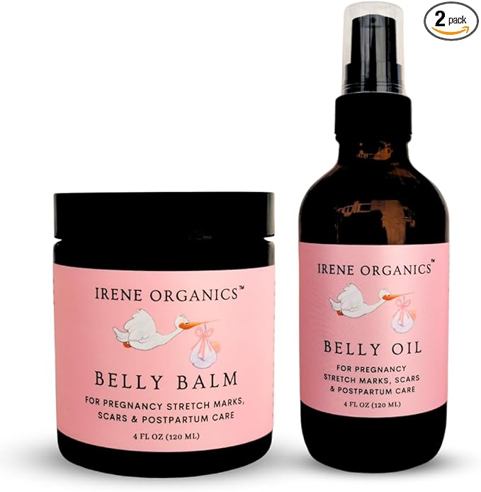 Belly Bundle by Irene Organics - Organic Belly Butter and Oil for Pregnancy Stretch Mark Prevention and Treatment - Award Winning Skincare For Pregnancy and Postpartum - Mother's Day Gift Set (Small)-Velvo Beauty