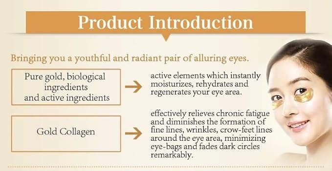 24K Gold Eye Patches (12 Pairs) Collagen, Anti-Wrinkle, Anti-Aging, Beauty & Personal Care, Dark Circles & Puffiness-Velvo Beauty