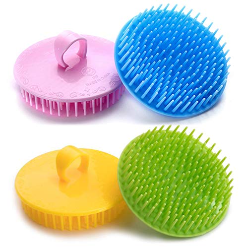 Hair Scalp Brush Dandruff Cleaning Brush Shower Scalp Shampoo Brush Scalp Massager Pack of 4(Blue,Green,Yellow,Pink)-Velvo Beauty