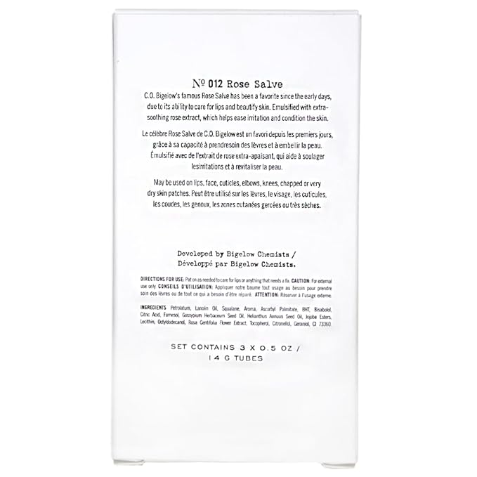 C.O. Bigelow Rose Salve Lip Balm Tubes 3 Pack, All Purpose Salves Moisturizing for Chapped Lips and Dry Skin-Velvo Beauty
