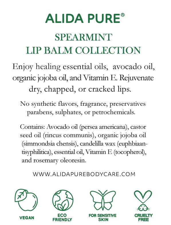 Spearmint Lip Balm Collection, Vegan Lip Balm Set, Beeswax Free, with Avocado Oil, Organic Jojoba Oil, and Vitamin E, Natural Moisturizer for Dry, Chapped Lips, 3 Tube Set-Velvo Beauty