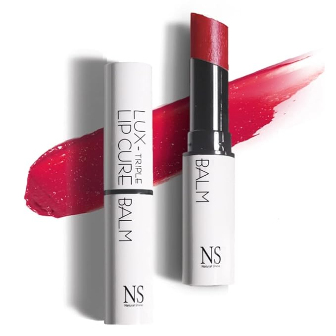 NATURAL SHINE NS BEAUTY Lux Triple Lip CURE Glossy Balm HERA (Pink Red) | Chapstick Hydration and Exfoliator | Overnight Lip Treatment Care Deep Nourishing for Dry Cracked Chapped Lips (0.17oz)-Velvo Beauty