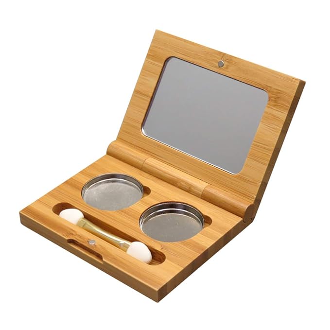 1 Piece Bamboo Empty Eye Shadow Case Box Double Grid Tinplate Palette Pans Bamboo Eyeshadow Case Magnetic Eyeshadow Palette Cosmetics Organizer Container with Makeup Brush for Eye Shadow Blush Powder-Velvo Beauty