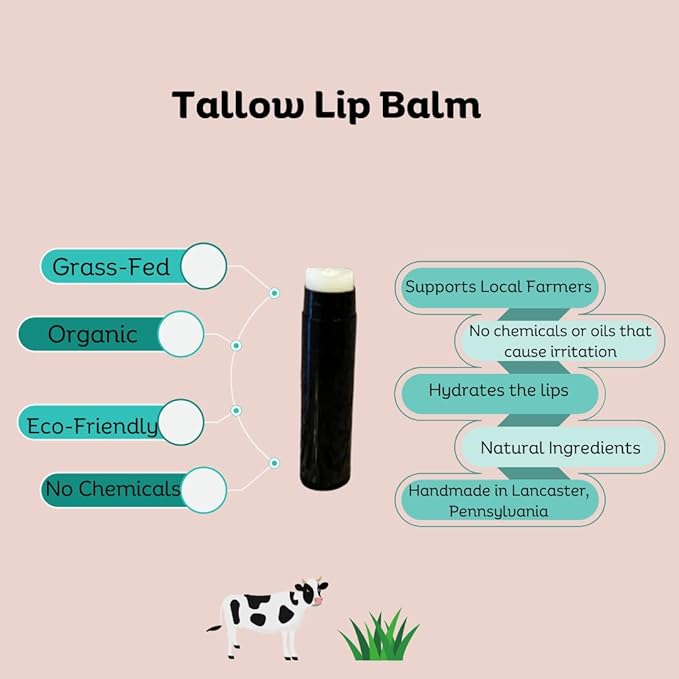 Beef Tallow Lip Balm 100% Grass Fed & Organic, Animal Based Skincare, Carnivore Beauty, Natural Hydrating (4 Pack), Black-Velvo Beauty