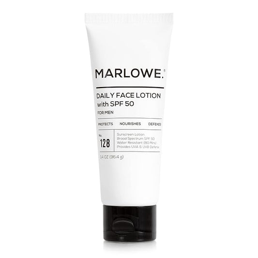 MARLOWE. No. 128 Men's Facial Lotion with Sunscreen SPF 50, 3.4 oz, Oil-Free, Lightweight Daily Face Moisturizer for Men, Includes Natural Extracts to Hydrate, Nourish & Soothe-Velvo Beauty