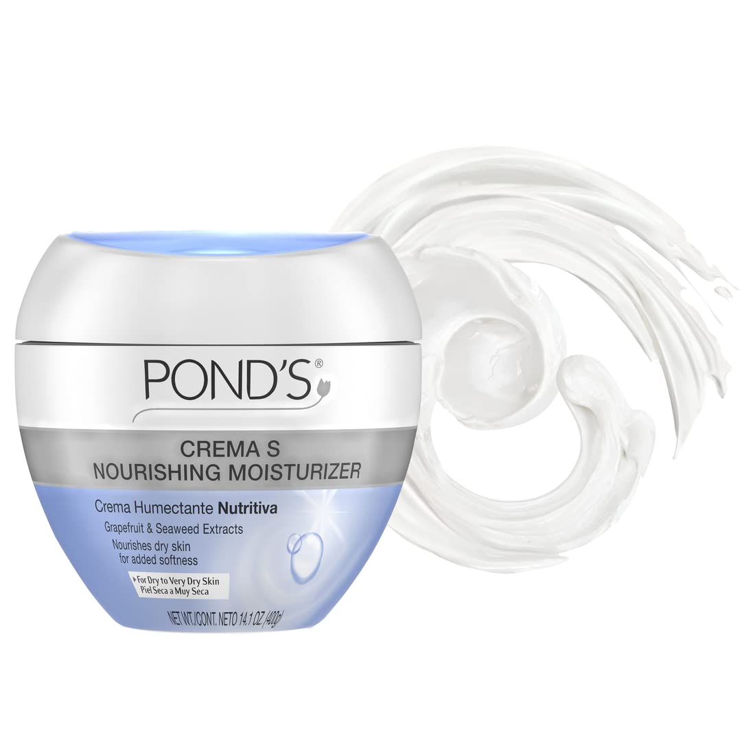 Pond's Crema S Nourishing Face Moisturizer for Women, Skin Care Facial Moisturizer Cream for Dry to Very Dry Skin, Nourishes for up to 24 hours 14.1 oz (Pack of 2)-Velvo Beauty
