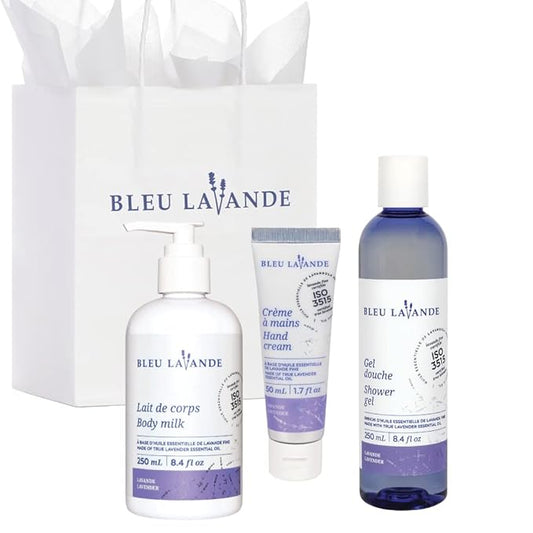 Bleu Lavande - Morning Well-being Routine Aromatherapy Set – Lavender Shower Gel, Body Milk and Hand Cream - Enriched with Premium & Pure Lavender Essential Oil - Soothing Natural Lavender Products-Velvo Beauty