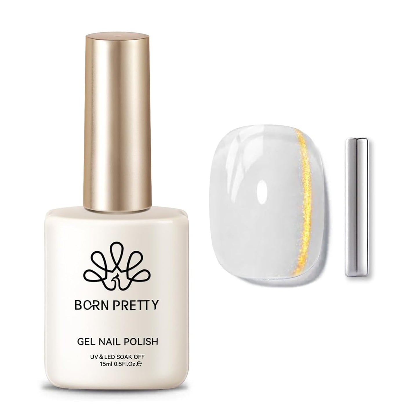 BORN PRETTY Cat Magnetic Eye Gel Nail Polish, Golden Ribbon Cat Magnetic Gel Nail Polish Magnetic Nail Polish for Nail Art Manicure Salon DIY at Home 15ML-Velvo Beauty