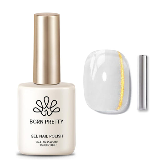 BORN PRETTY Cat Magnetic Eye Gel Nail Polish, Golden Ribbon Cat Magnetic Gel Nail Polish Magnetic Nail Polish for Nail Art Manicure Salon DIY at Home 15ML-Velvo Beauty