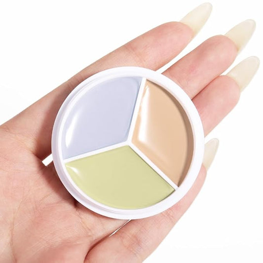 Kaely Tri Color Concealer Pot,Color Correcting Concealer for Dark Circles Spots,3 Color Cream Concealer Full Coverage,Foundation Contour Makeup Palettes,under Eye Brightener corrector de ojeras,02-Velvo Beauty