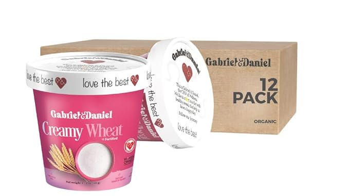 Gabriel & Daniel Organic Instant Creamy Wheat (Farina) Hot Cereal Cup – Non-GMO, Pure and Organic Breakfast Cereal – Rich in Iron & Vitamin C for a Nourishing and Quick Meal – Smooth & Creamy Texture (Pack of 12)-Velvo Beauty