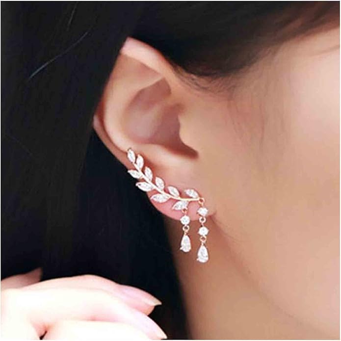 Boho Rhinestone Ear Crawler Earrings Gold Crystal Wing Ear Climber Earrings Angel Wing Crystal Dangle Earrings Cz Wing Studs Earrings Jewelry for Women and Girls-Velvo Beauty