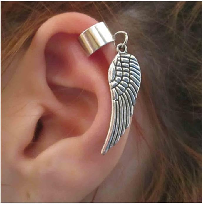 Boho Angel Wing Cuff Earrings Silver Ring Cartilage Earrings with Dangle Wing Ear Cuffs Earrings Clip Wrap Earrings Helix Earrings Jewelry for Women-Velvo Beauty