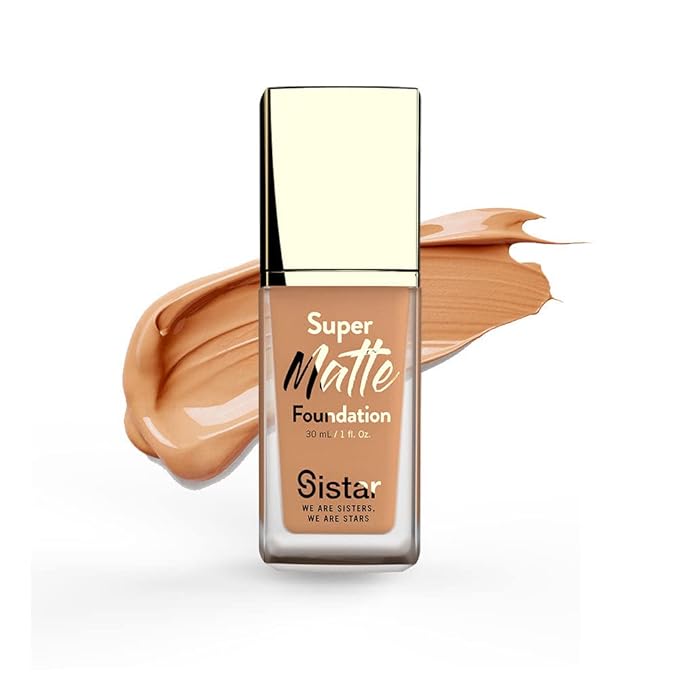 Sistar Super Matte Foundation Perfecting Liquid Foundation Full Coverage Control Shine Weightless Longwearing 30 mL / 1 fl. oz. (Caramel)-Velvo Beauty