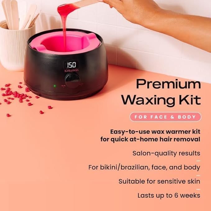 KoluaWax Premium Waxing Kit for Women - Hot Melt Wax Warmer for Hair Removal, Eyebrow, Bikini, Legs, Face, Brazilian Wax & More - Machine + 4-Pack Hard Wax Beads + Accessories, Black-Velvo Beauty