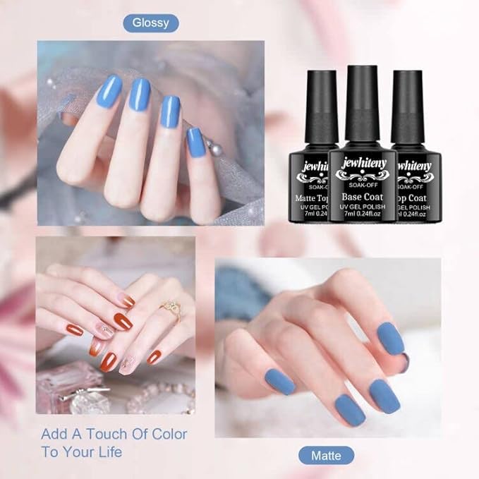 JEWHITENY Gel Nail Polish Kit, 36 Pcs 7ML Soak Off Gel Polish Set Pink Blue Green Yellow Gel Nail Kit Glitter Nail Art Starter Kit Beauty Gifts-Velvo Beauty
