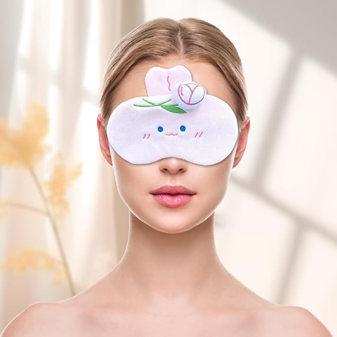 PERFECTSIGHT Rabbit Sleep Eye Masks, Cute Plush Sleep Eye Cover Lightweight Adjustable Eyeshade Faux Fur Mask Cover for Women Men Sleep Travel Nap, Pink Bunny Tulip-Velvo Beauty