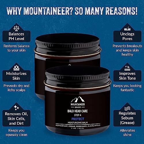 Mountaineer Brand Ultimate Bald Head Care Gifts Bundle For Men | All Natural 5 Step Skin Care for Healthy Scalp & Face | Exfoliate Scrub | Cleanse Wash | Shine Away | Moisturizing Balm | Detox-Velvo Beauty