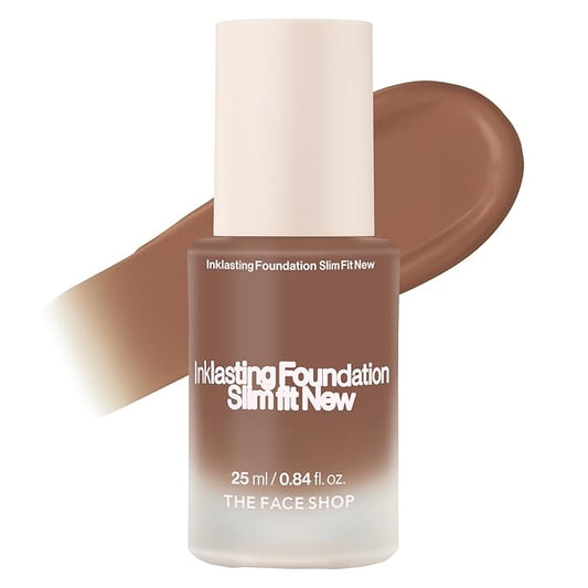THE FACE SHOP Ink Lasting Liquid Foundation, Full Coverage, 72‑Hour Wear Semi‑Matte Finish, Makeup with Bakuchiol, N610 Pecan, 0.84 Fl. Oz.-Velvo Beauty