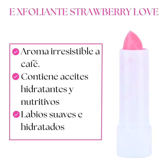 RUBY ROSE COSMETICS - EXFOLIANTE LABIAL CARE LIPS FUN STRAWBERRY LOVE, exfoliante labial en barra, tiene aceites hidratantes y nutritivos!!-Velvo Beauty